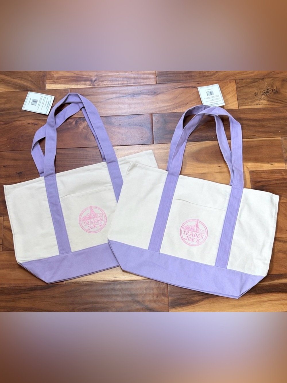 (2) Trader Joe’s Large Canvas Tote Bags Set in Lavender